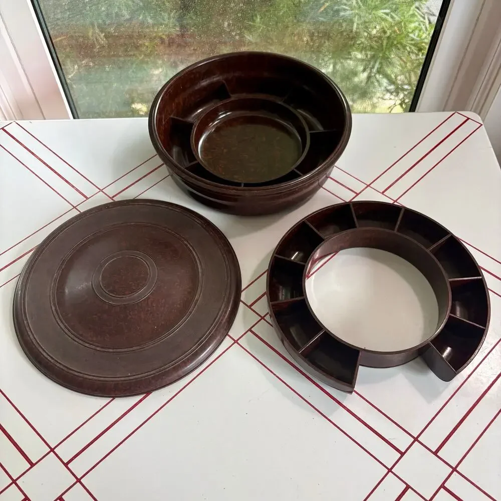 Vintage Domart Bakelite Sewing Box Round Art Deco Thread Caddy